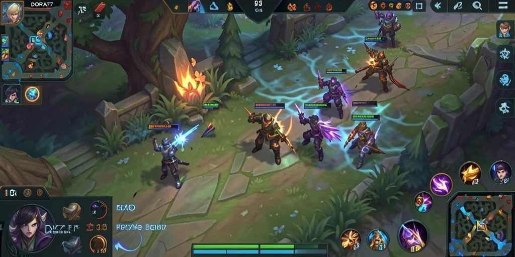 Screenshot gameplay DORA77 menampilkan pertempuran seru antar tim.
