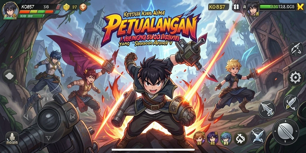 Tampilan gameplay seru dalam dunia Anime yang penuh warna.