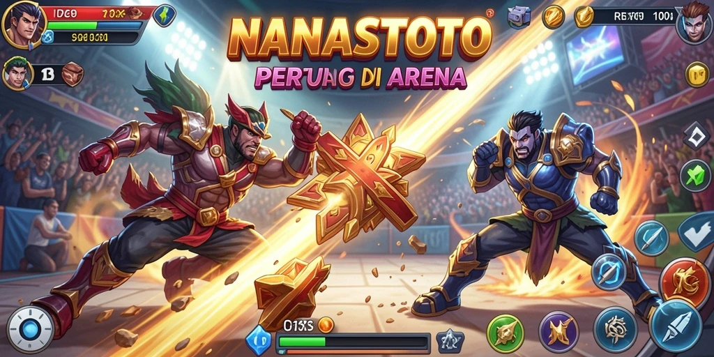 Gameplay seru NANASTOTO dengan pertarungan intens antar karakter.