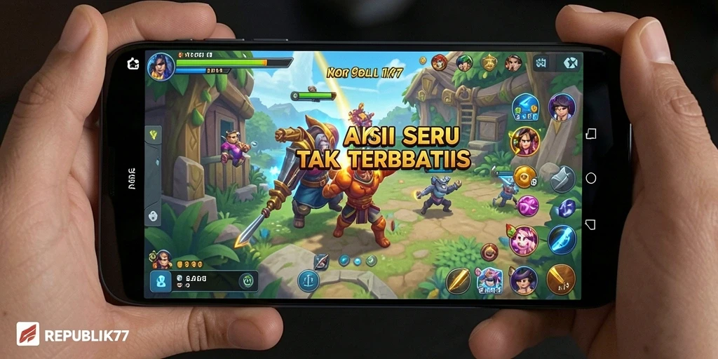 Tangkapan layar menampilkan aksi seru di REPUBLIK77 dengan grafis yang luar biasa.