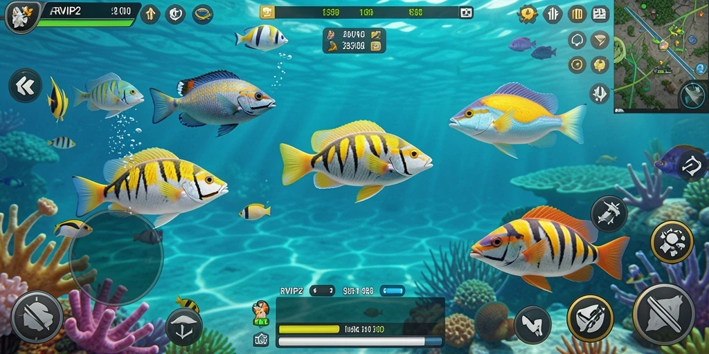 Screenshot gameplay RVIP2 dengan aksi seru menembak ikan.